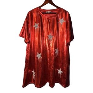 Fantastic Fawn Metallic Oversize Top L Beaded Star Fringe Artsy July 4th Western